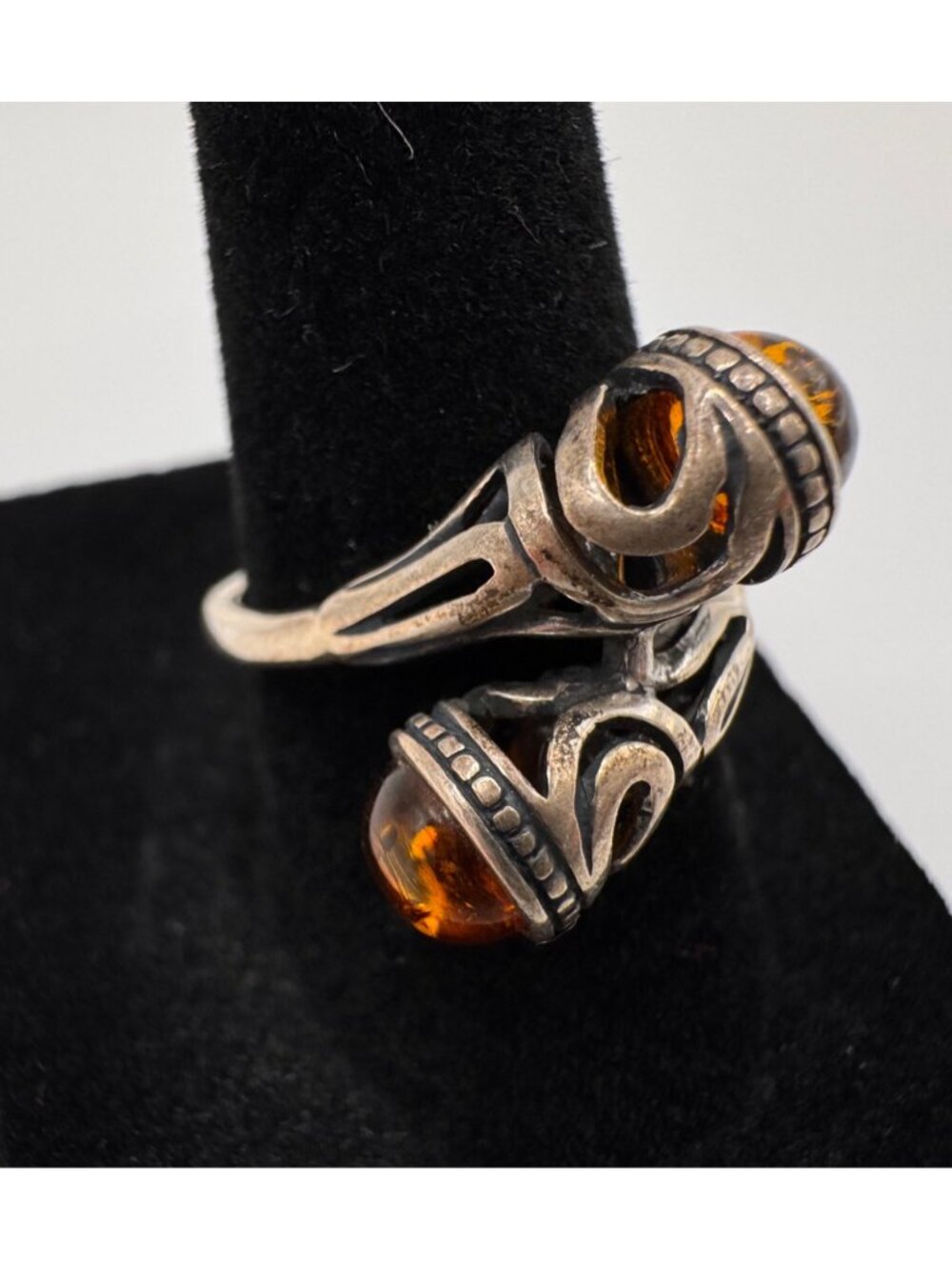 925 Sterling Silver Amber Wrap Ring A.D Signed Size 7.25 Artisan - Picture 2 of 12